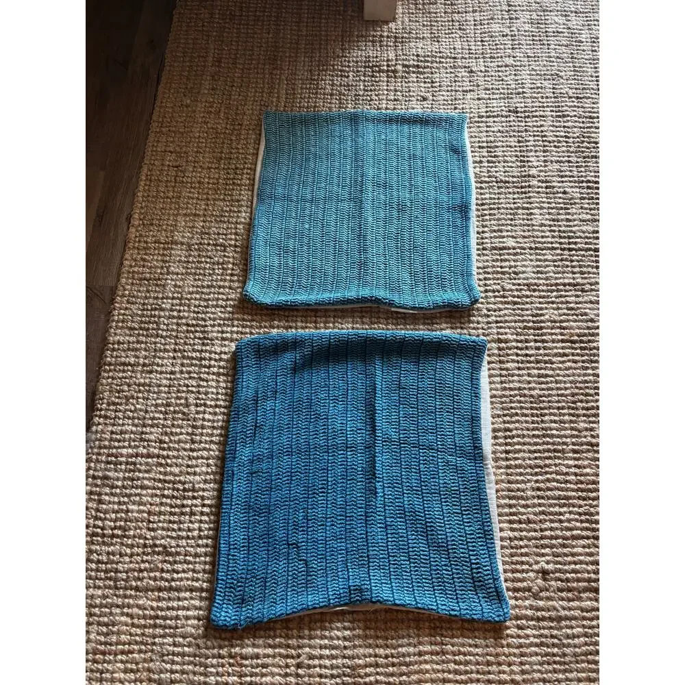 Villa Classic Home Set of 2 Blue Linen Pillow Covers Square Teal Textured Zip